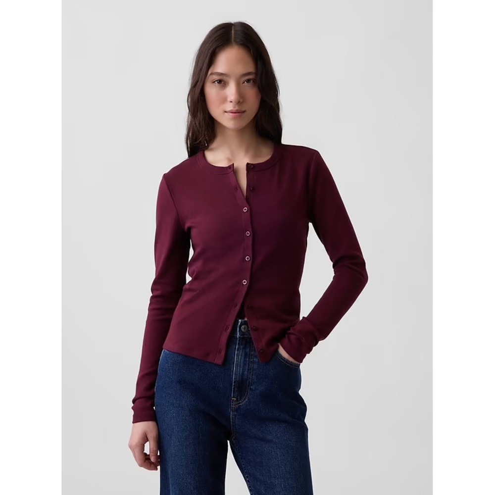 Gap Modern Crewneck Cardigan Burgundy Maroon Slim Fit Small NWOT